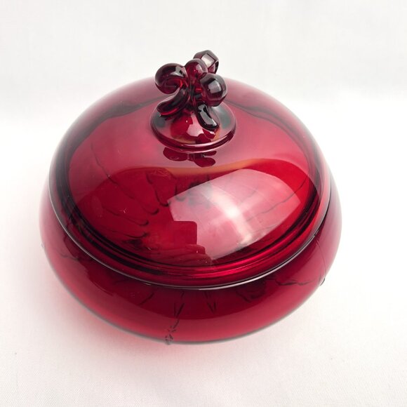 Viking Glass Epic Ruby Red Covered Dish UV Glow Hand Blown Vintage Candy Jar - Picture 5 of 11